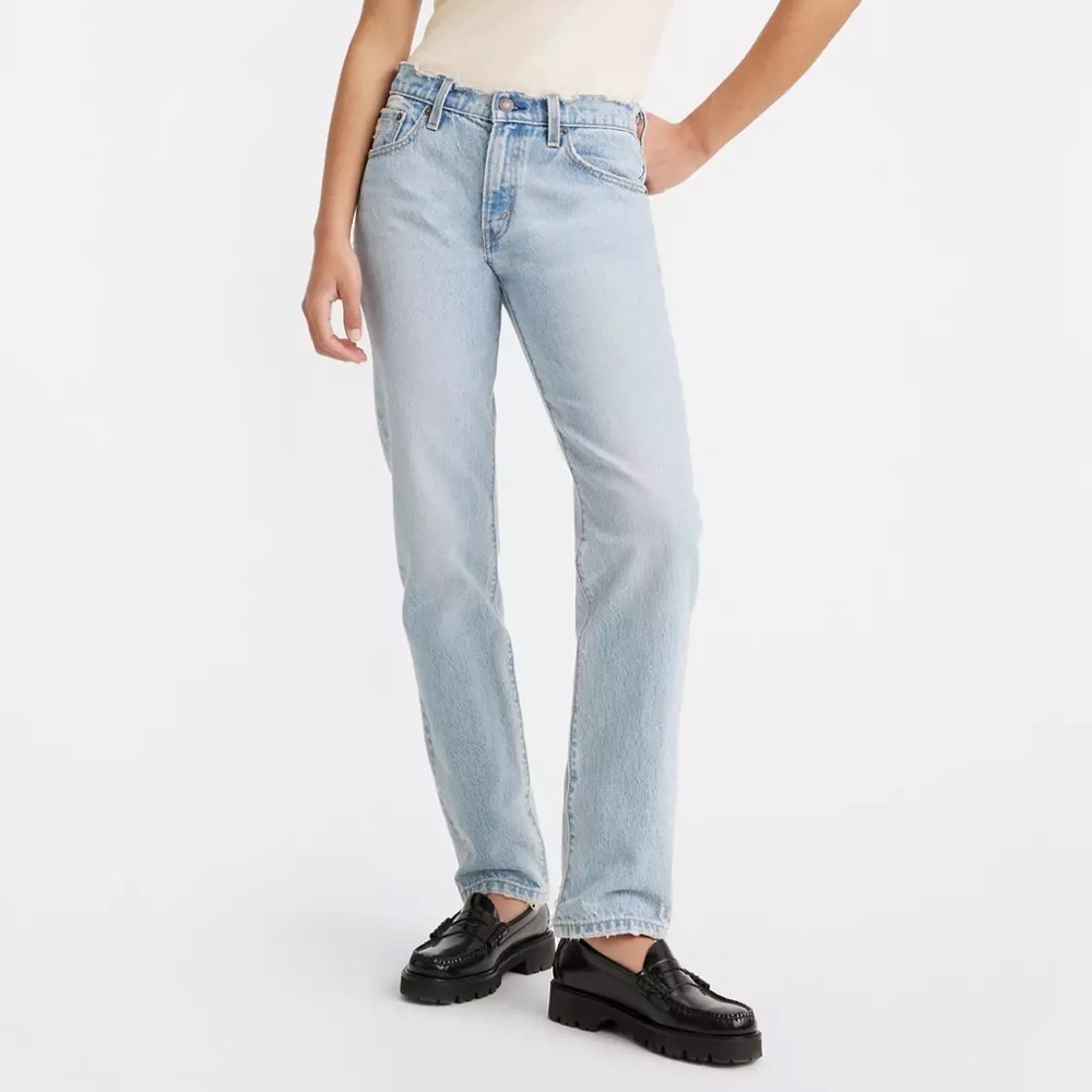 Levi's Premium Middy Straight Jeans Blasted Stone Distressed Light Wash 30